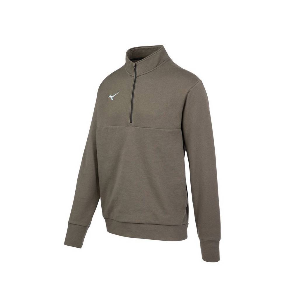 Mizuno MZ1 1/4 Cipzáros Fleece Férfi Pulóver Szürke FZQ351078